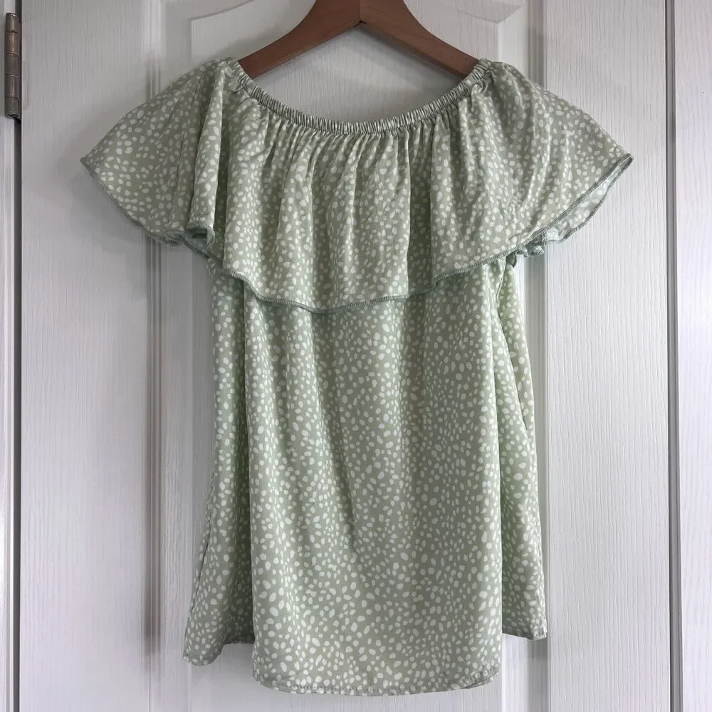 Persaya Girl Darcy Off The Shoulder Top Green White Dot Print Stitch Fix Girls L
